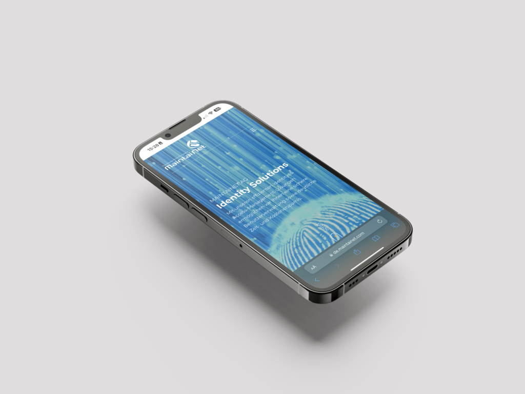 Ein Iphone mit der mobil angepassten Website der Maintainet AG.